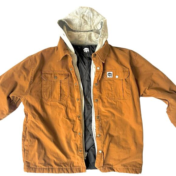 Buffalo Outdoors Men’s 2XL Brown Canvas Work Jacket w/ Gray Sweatshirt Hood - Picture 2 of 16